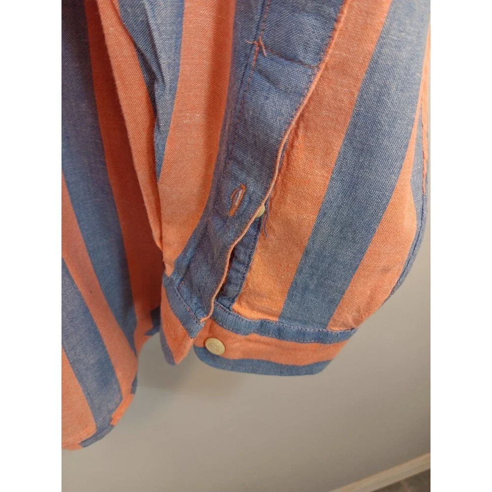 Vintage J.Crew Men's XL Long Sleeve Button Down Shirt Orange Blue Striped Casual